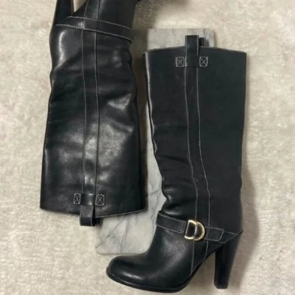 Ralph Lauren Tall Heeled Boots Sz 6.5 Black Leather